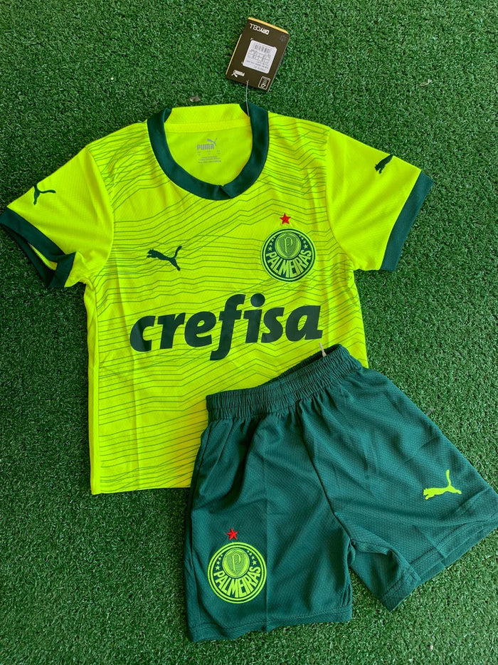 Kit Infantil Palmeiras verde limão – Versão Tailandesa Premium (Camisa + Short) Raccoonstore